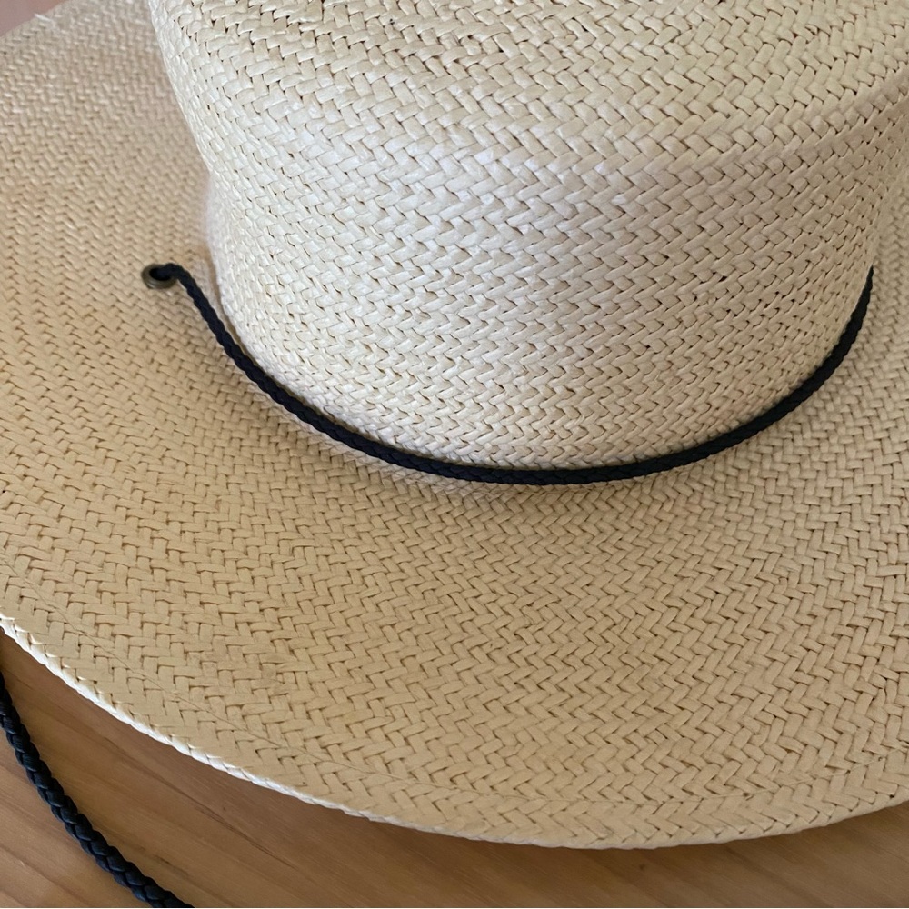 reformation raffia straw gaucho tie hat cream black - Picture 5 of 7